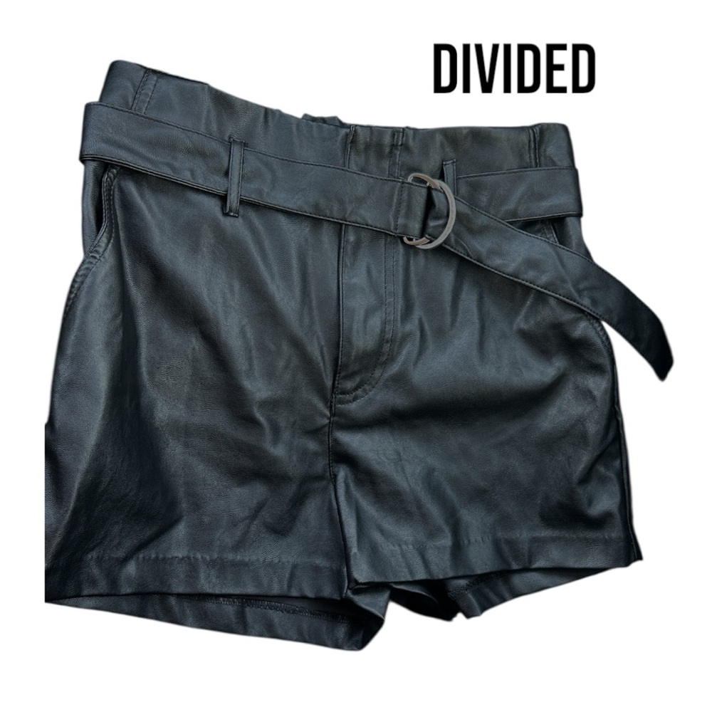 Divided Jet Black Leatherette Shorts